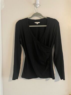 CAbi Black Faux-Wrap Long Sleeve Top Size M EUC